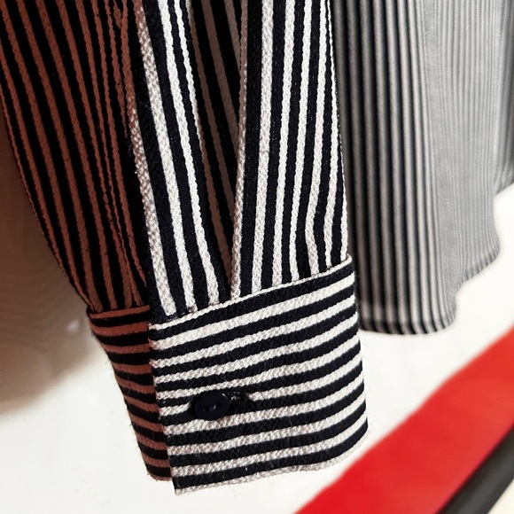 Adrianna Papell navy blue white bow tie blouse - Picture 4 of 8